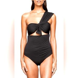 Marysia Venice Maillot One Shoulder One Piece Swimsuit - Black with Bow